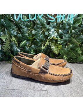 HS Trask Men's Loafers Shoes Brown Leather Buckle Size 10 M